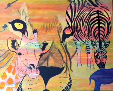Картина под названием "Africanimals 3" - Brigitte Mathé (MBL), Подлинное произведение искусства, Акрил Установлен на Деревян…