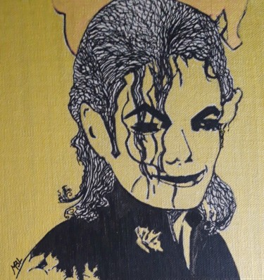 Painting titled "M.Jackson" by Brigitte Mathé (MBL), Original Artwork, Acrylic Mounted on Cardboard