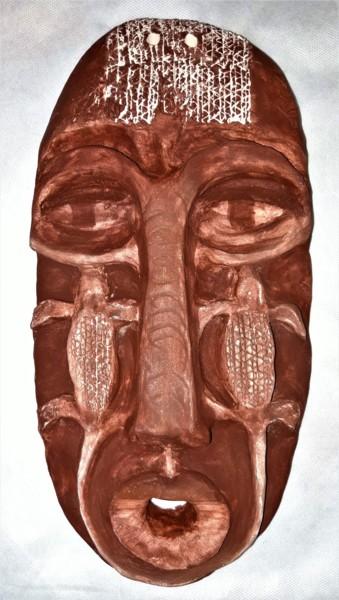 Scultura intitolato "Masque Africain scu…" da Brigitte Mathé (MBL), Opera d'arte originale, Terracotta