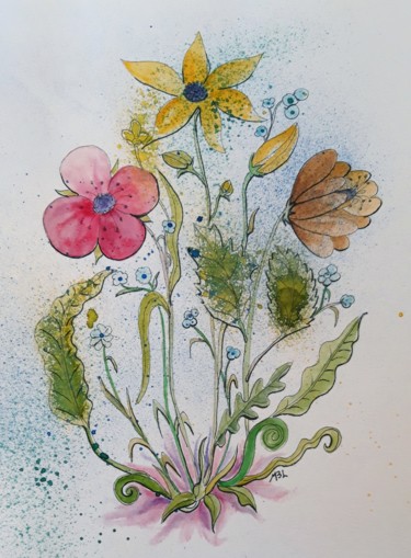 Рисунок под названием "C'est le printemps 1" - Brigitte Mathé (MBL), Подлинное произведение искусства, Акварель