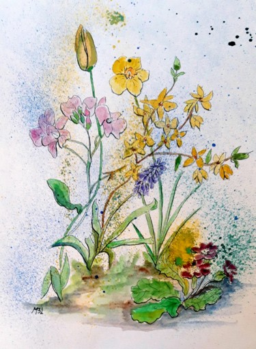 Dessin intitulée "C'est le printemps 2" par Brigitte Mathé (MBL), Œuvre d'art originale, Aquarelle