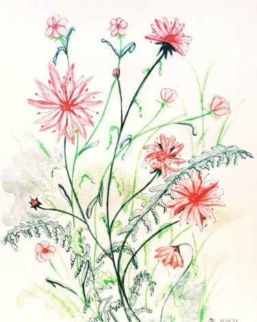 Zeichnungen mit dem Titel "C'est le printemps…" von Brigitte Mathé (MBL), Original-Kunstwerk, Aquarell