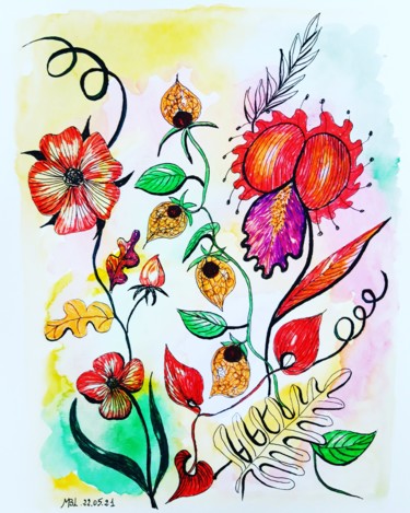 Рисунок под названием "C'est le printemps-8" - Brigitte Mathé (MBL), Подлинное произведение искусства, Чернила