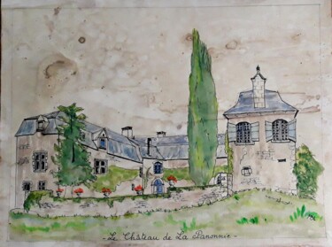 Картина под названием "Le Château de la Pa…" - Brigitte Mathé (MBL), Подлинное произведение искусства, Акварель