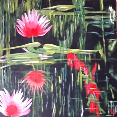 Painting titled "Nymphéas de Giverny…" by Brigitte Mathé (MBL), Original Artwork, Acrylic Mounted on Wood Stretcher frame