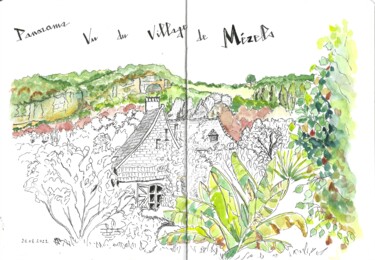 Σχέδιο με τίτλο "Panorama vu de Méze…" από Brigitte Mathé (MBL), Αυθεντικά έργα τέχνης, Ακουαρέλα