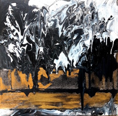 Ζωγραφική με τίτλο "Le lac d'or" από Brigitte Mathé (MBL), Αυθεντικά έργα τέχνης, Ακρυλικό Τοποθετήθηκε στο Ξύλινο φορείο σκ…