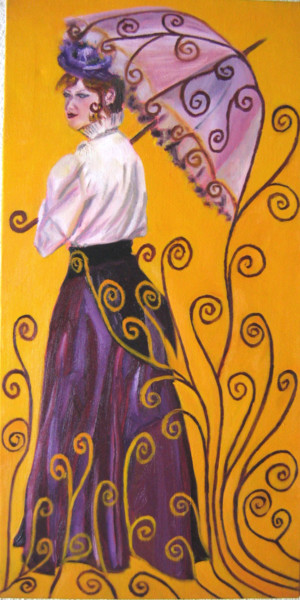 Painting titled "Jeune femme à l'omb…" by Brigitte Mathé (MBL), Original Artwork, Oil Mounted on Wood Stretcher frame