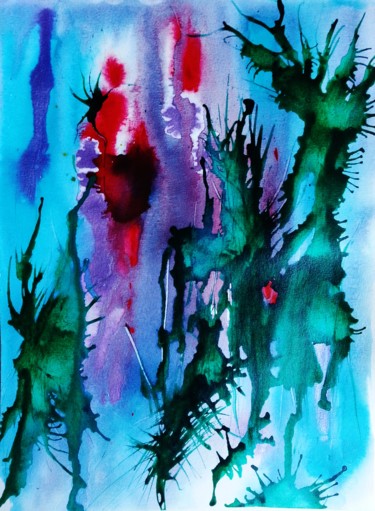 Ζωγραφική με τίτλο "Océan 3" από Brigitte Mathé (MBL), Αυθεντικά έργα τέχνης, Ακουαρέλα