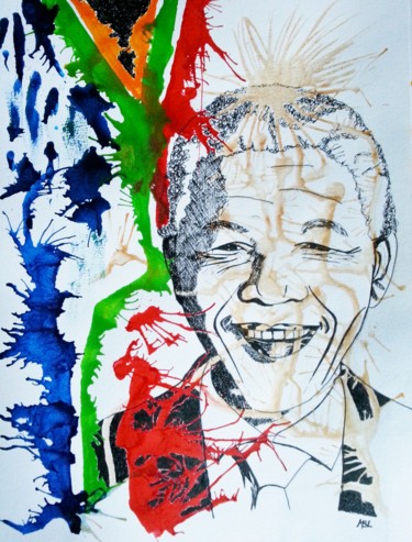 Drawing titled "Nelson Mandela, Hom…" by Brigitte Mathé (MBL), Original Artwork, Ink