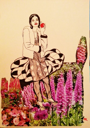 「Au jardin d'Eden」というタイトルの絵画 Brigitte Mathé (MBL)によって, オリジナルのアートワーク, インク