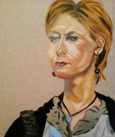 Pintura intitulada "Céline en manteau "…" por Brigitte Mathé (MBL), Obras de arte originais, Óleo