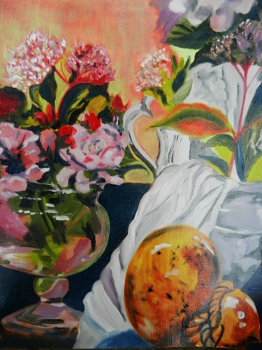 Pintura intitulada "Fleurs d'un soir" por Brigitte Mathé (MBL), Obras de arte originais, Óleo