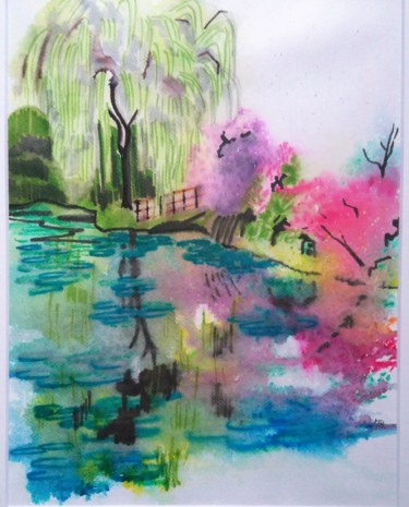 绘画 标题为“L'étang de Monet à…” 由Brigitte Mathé (MBL), 原创艺术品, 水彩