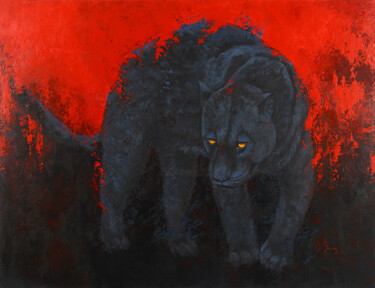 Peinture intitulée "BLACK PANTHER" par Brigitte Morisson, Œuvre d'art originale, Acrylique