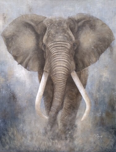 Painting titled "GIANT" by Brigitte Morisson, Original Artwork, Oil Mounted on Wood Stretcher frame