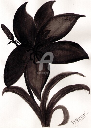 Drawing titled "Fleur de lys à l'en…" by Brigitte Payen (B.PAYEN), Original Artwork, Ink