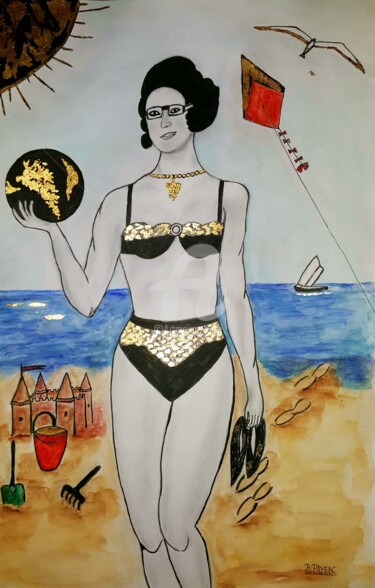 Drawing titled "La femme à la grapp…" by Brigitte Payen (B.PAYEN), Original Artwork, Ink