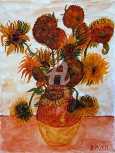 Painting titled "LES TOURNESOLS D AP…" by Brigitte Payen (B.PAYEN), Original Artwork, Watercolor