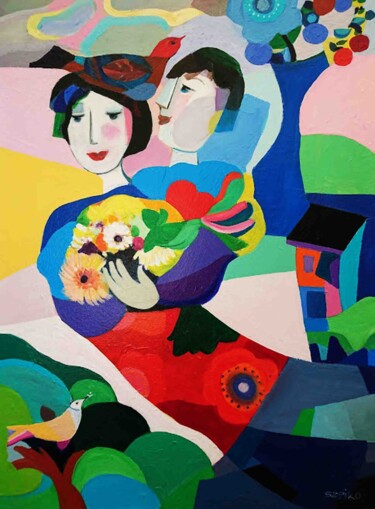 Pintura titulada "L'élan de mon coeur" por Brigitte Szpiro, Obra de arte original, Acrílico