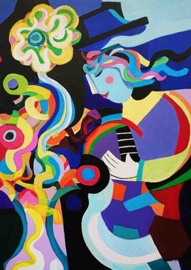 Malarstwo zatytułowany „Un air de guitare” autorstwa Brigitte Szpiro, Oryginalna praca, Akryl