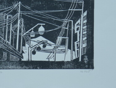 「FUJIYOSHIDA」というタイトルの製版 Brigitte Tabellion Neuve-Eglise (enerenroad)によって, オリジナルのアートワーク, Linocuts