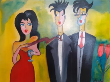 Картина под названием "Nana et ses Tom" - Brigitte Bodo, Подлинное произведение искусства, Масло Установлен на Деревянная ра…