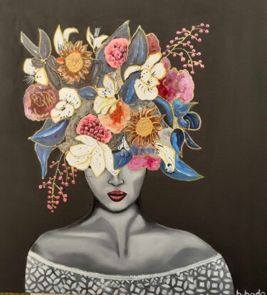"Femme Fleurs" başlıklı Tablo Brigitte Bodo tarafından, Orijinal sanat, Petrol Ahşap Sedye çerçevesi üzerine monte edilmiş
