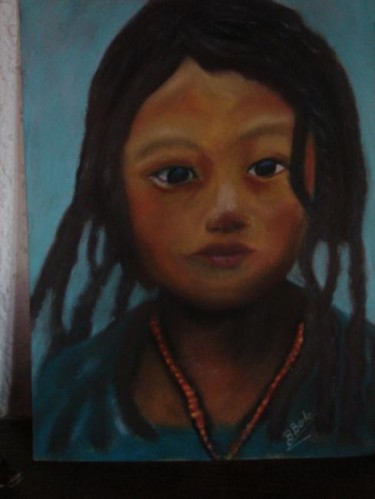 Peinture intitulée "petite fille triste" par Brigitte Bodo, Œuvre d'art originale, Huile