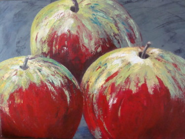 Painting titled "LES TROIS POMMES" by Brigitte Pinel Cabot, Original Artwork, Acrylic