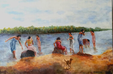 Painting titled "At ease on a Waterw…" by Brindley Jayatunga, Original Artwork, Acrylic