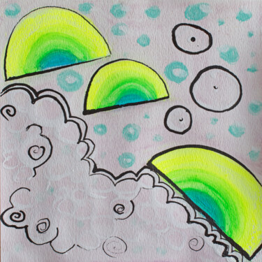 绘画 标题为“Retro bubble clouds” 由Brittany Ellis, 原创艺术品, 粉笔