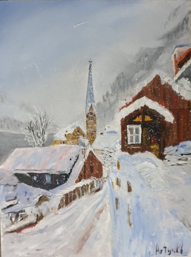 Painting titled "Winter in Hallstatt…" by Artyukh, Original Artwork, Oil