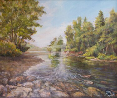 Painting titled "Adirondacks Stream" by B.Rossitto, Original Artwork, Oil Mounted on Wood Stretcher frame