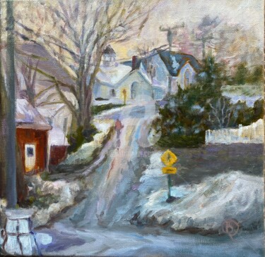 Painting titled "Long Hill Home" by B.Rossitto, Original Artwork, Oil Mounted on Wood Stretcher frame