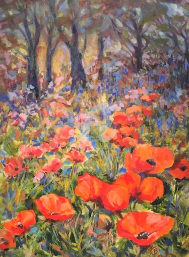 Картина под названием "Lake Placid Poppies…" - B.Rossitto, Подлинное произведение искусства, Масло Установлен на Деревянная…
