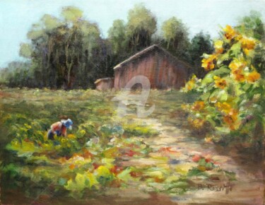 Painting titled "The Community Garden" by B.Rossitto, Original Artwork, Oil