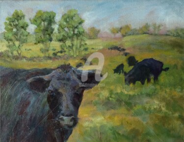 Malerei mit dem Titel "How Now Black Cow" von B.Rossitto, Original-Kunstwerk, Öl