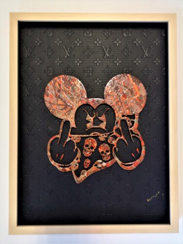 Sculpture titled "Mickey Mouse x Loui…" by Brother X, Original Artwork, Plastic Mounted on Wood Stretcher frame