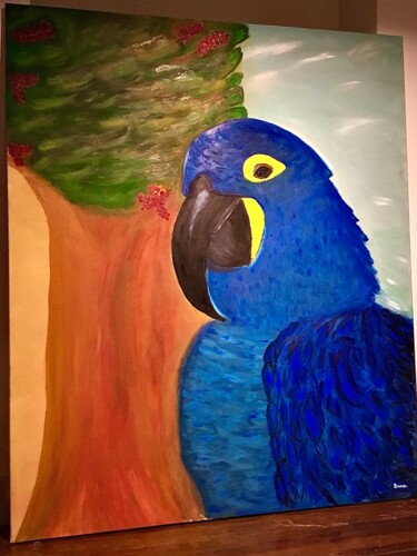 Pittura intitolato "Arara Azul" da Bruna Corty, Opera d'arte originale, Olio Montato su Telaio per barella in legno