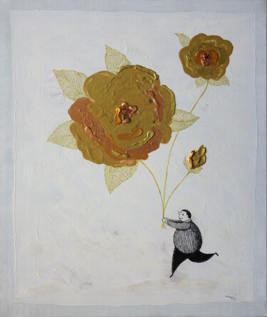 Schilderij getiteld "La rose d’or" door Bruno Aimetti, Origineel Kunstwerk, Acryl Gemonteerd op Frame voor houten brancard