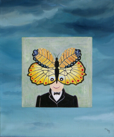 Painting titled "Le papillon monarque" by Bruno Aimetti, Original Artwork, Oil Mounted on Wood Stretcher frame