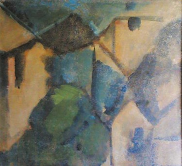 Pittura intitolato "Paesaggio con case" da Bruno Carcereri, Opera d'arte originale, Olio