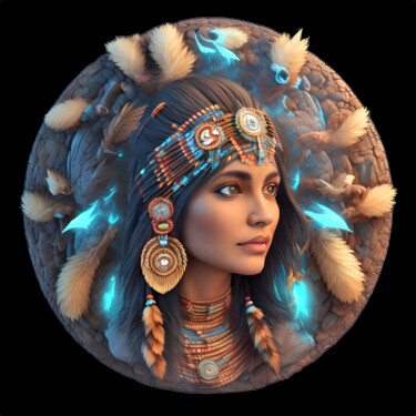 "Native American 01" başlıklı Dijital Sanat Bruno Dujardin tarafından, Orijinal sanat, AI tarafından oluşturulan görüntü