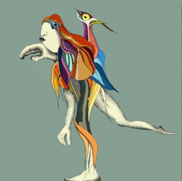 Artes digitais intitulada "L'homme à la gazelle" por Bruno Kattnig, Obras de arte originais, Trabalho Digital 2D