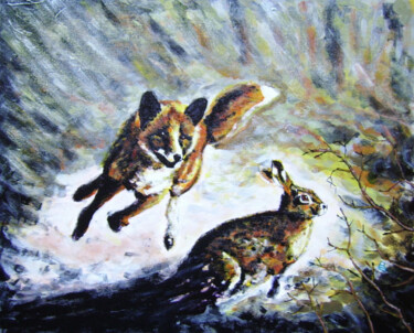 Peinture intitulée "Le renard et le liè…" par Bruno Lemasson, Œuvre d'art originale, Acrylique