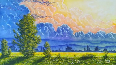 Painting titled "Entre ciel et terre" by Bruno Lemasson, Original Artwork, Acrylic