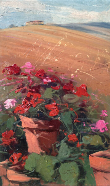 Pintura intitulada "Flowers under the h…" por Bruno Tinucci, Obras de arte originais, Óleo Montado em Painel de madeira
