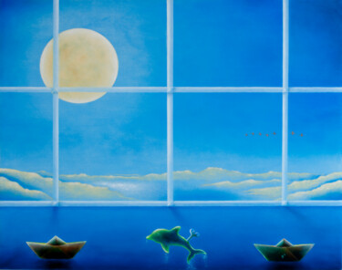Malerei mit dem Titel "Chiaro di luna" von Bruno, Original-Kunstwerk, Öl Auf artwork_cat. montiert