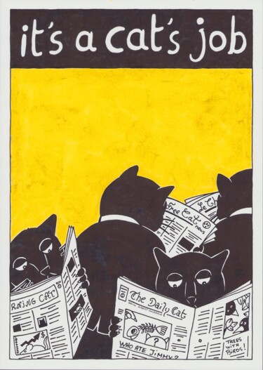 Malerei mit dem Titel "It's a cat's job" von Bruno Albert-Gondrand, Original-Kunstwerk, Tinte